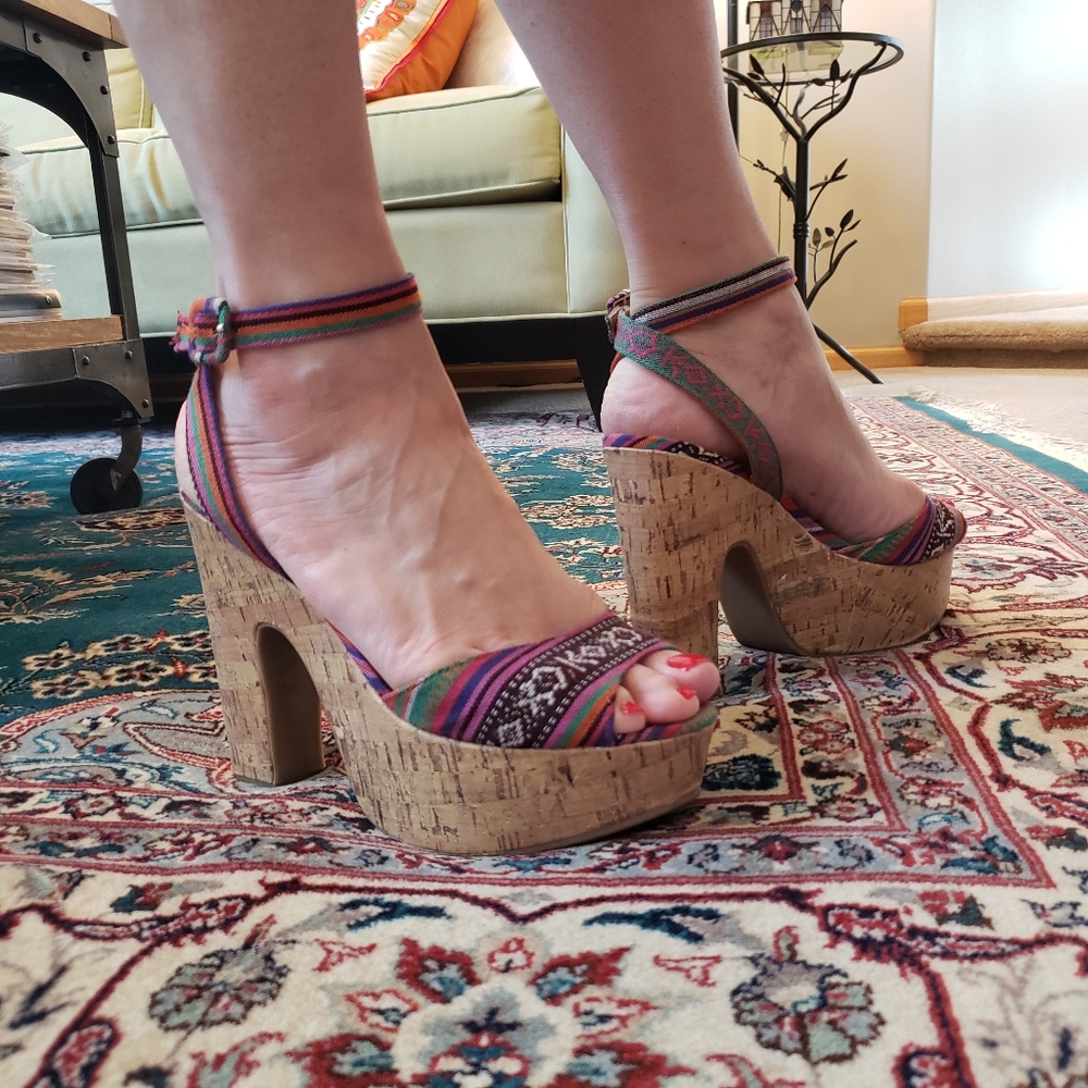 Madden Girl - Barron Aztec Print Platform Sandals, Size US 8.5